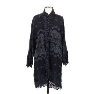 Johnny Was Analu Jacket NWT Large Eyelet Lace Blue Black Embroidered Duster
